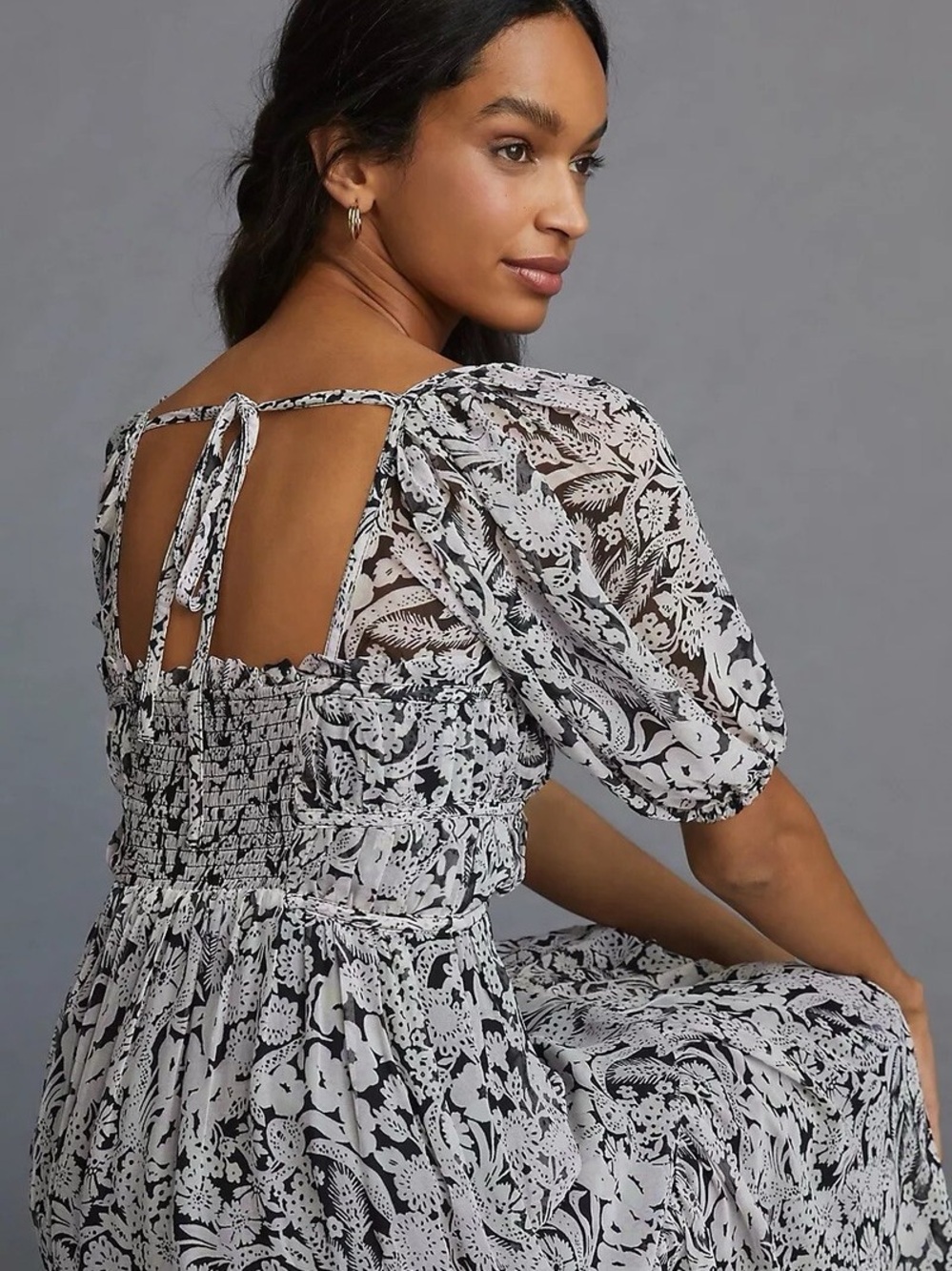 By Anthropologie Squareneck Smocked Midi Dress